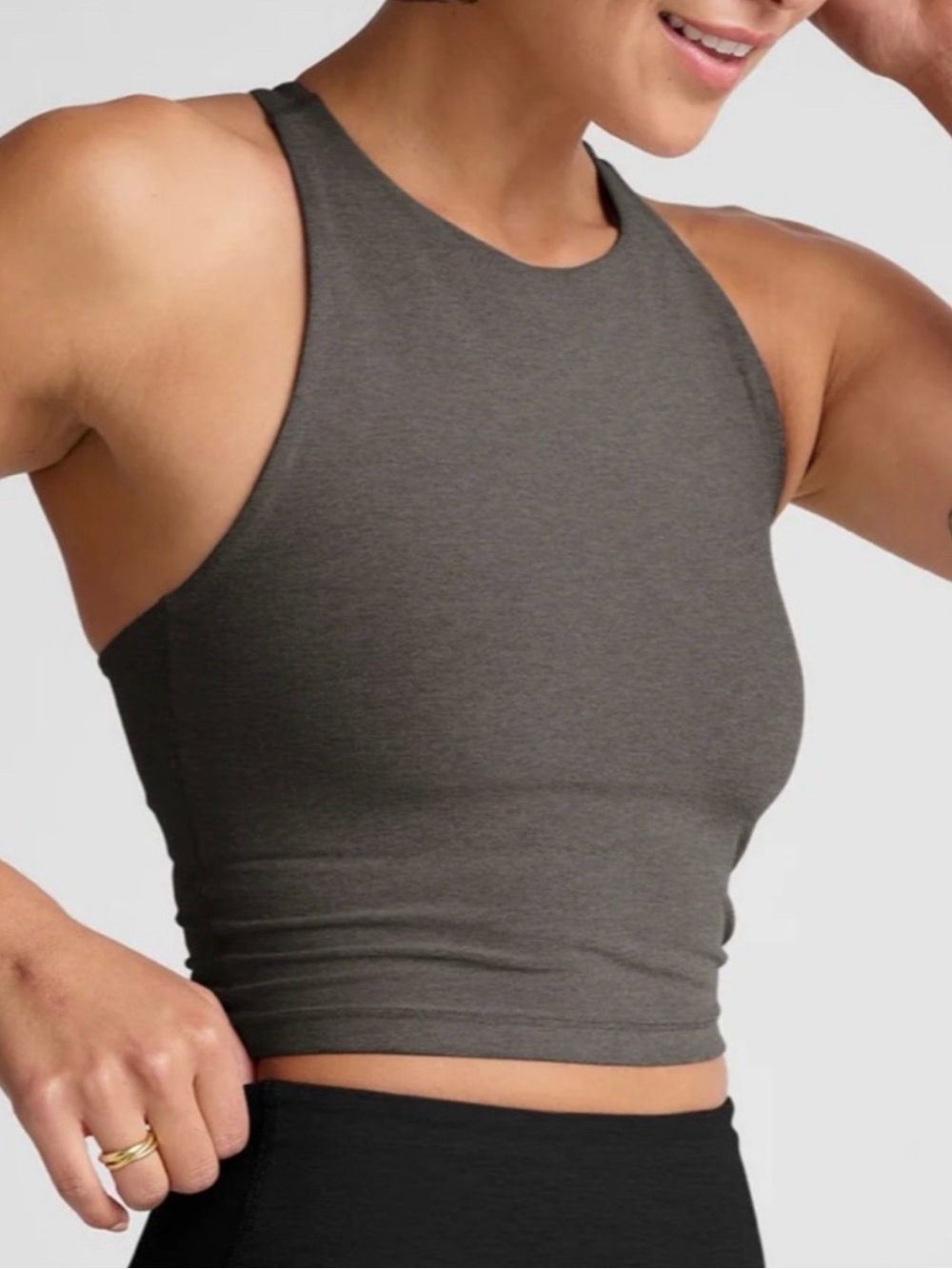 Beyond Yoga sz XL NWT Spacedye Refocus Bra High Neck Y back Top - Gray